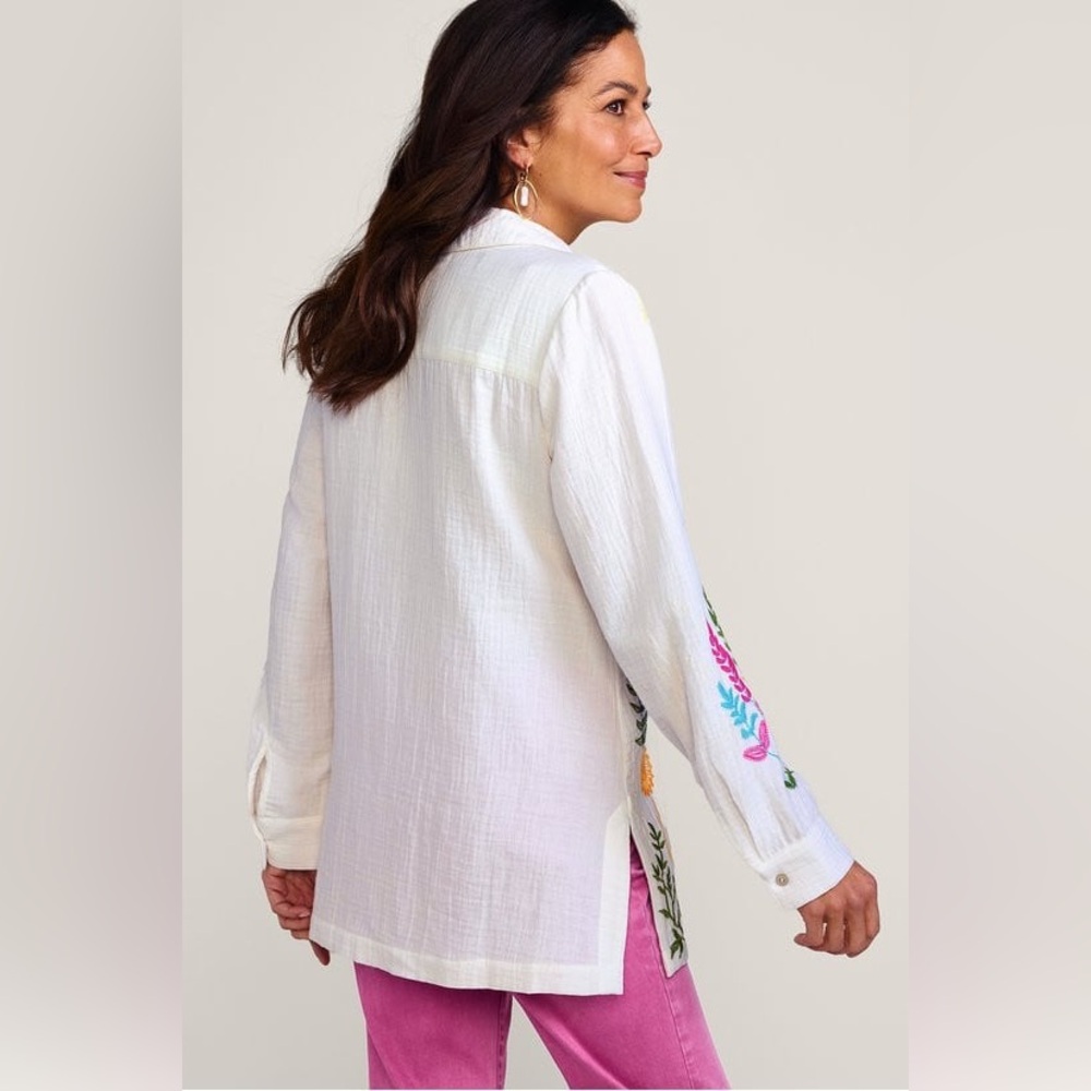 Soft Surroundings Escambia Gauze Tunic Shirt Embroidered Sea Life beach XL - Picture 5 of 9